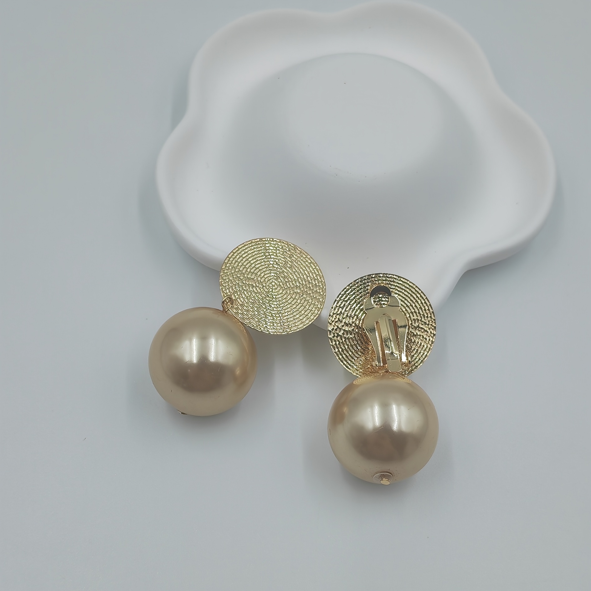 Champagne-Colored Texture Clip-On Earrings